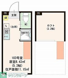 ハーモニーテラス志茂XV 1階ワンルームの間取り