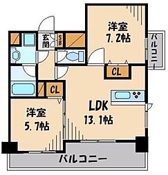 センテニアル王子神谷 7階2LDKの間取り