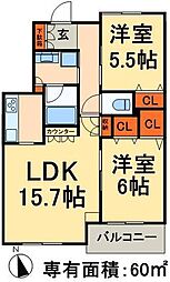 カスタリア荒川 603 6階2LDKの間取り