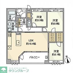 プライマージュ加賀 9階3LDKの間取り