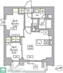 ザ・ライオンズフォーシア文京湯島 7階2LDKの間取り