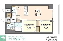 S-RESIDENCE王子enable 2LDKの間取図画像