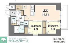 S-RESIDENCE王子enable 2LDKの間取図画像