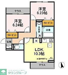 ルシェル 2LDKの間取図画像