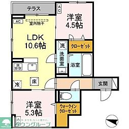 セレスティア西綾瀬 1階2LDKの間取り