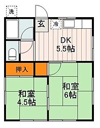 さつき荘 1階2DKの間取り