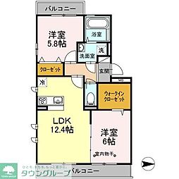 プランドールＢ 3階2LDKの間取り