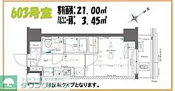 東京メトロ日比谷線 北千住駅 徒歩9分の賃貸マンション 6階1Kの間取り