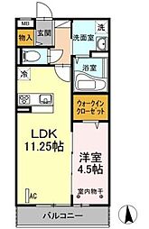 日暮里舎人ライナー 西新井大師西駅 徒歩17分の賃貸アパート 2階1LDKの間取り