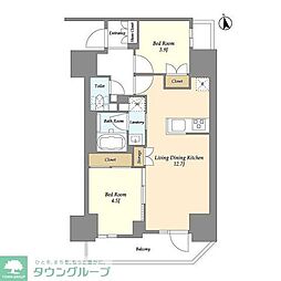 グランカーサ船堀II 12階2LDKの間取り