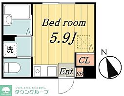 東京メトロ千代田線 北千住駅 徒歩8分の賃貸マンション 2階ワンルームの間取り