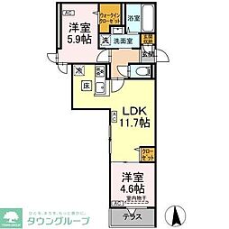 セレスティア六町II 1階2LDKの間取り