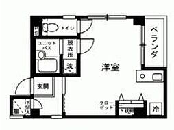 Villa Kougetsu 3階ワンルームの間取り