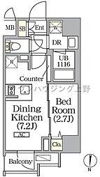 都営大江戸線 新御徒町駅 徒歩4分の賃貸マンション 12階1DKの間取り