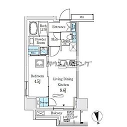 コスモグラシア浅草 9階1LDKの間取り