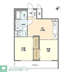 メゾン・ド・白山 2階2DKの間取り