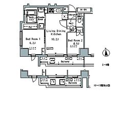 パークアクシス仲御徒町 2LDKの間取図画像