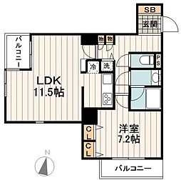 東急ドエルアルス根津 1LDKの間取図画像
