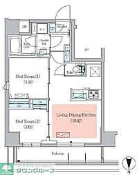 アーバネックス菊川2 2LDKの間取図画像