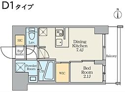 クレストコート東日暮里 1LDKの間取図画像