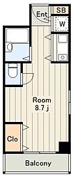 新神楽坂ハウス ワンルームの間取図画像