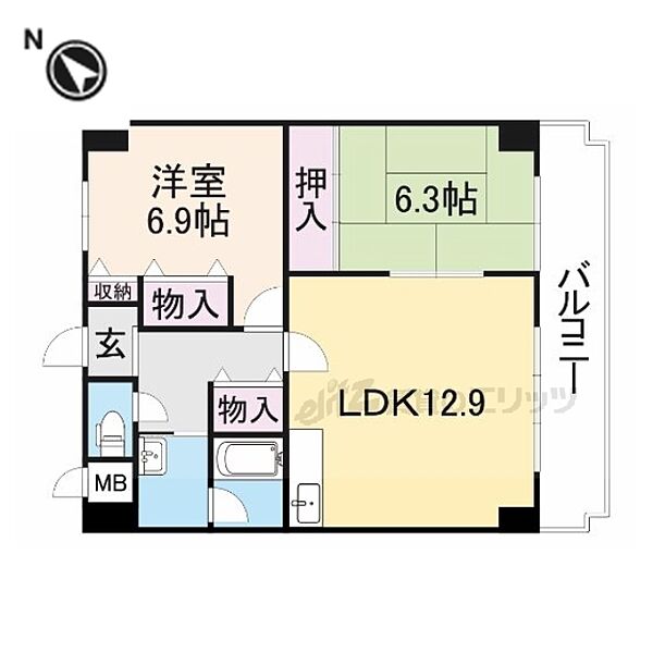 奈良県香芝市西真美１丁目(賃貸マンション2LDK・6階・59.81㎡)の写真 その2