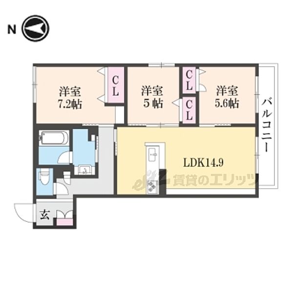 シャーメゾン　リラフォート 202｜大阪府枚方市北船橋町(賃貸アパート3LDK・2階・75.24㎡)の写真 その2