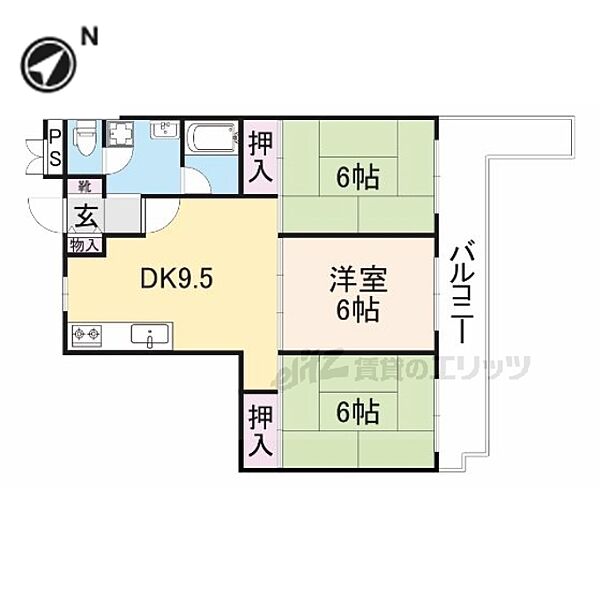奈良県生駒市東松ケ丘(賃貸マンション3DK・6階・56.47㎡)の写真 その2