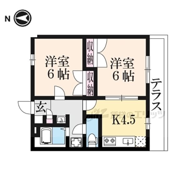 大阪府枚方市松丘町(賃貸アパート2K・1階・40.57㎡)の写真 その2