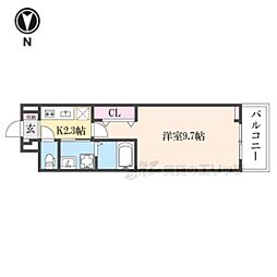 ヒカルサ奈良大森西サウス 1Kの間取図画像