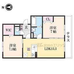 JR桜井線 帯解駅 徒歩22分の賃貸アパート 1階2LDKの間取り