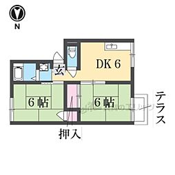 松美台ハイツ 1階2DKの間取り