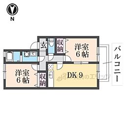 ウィルモア東宝 2階2LDKの間取り