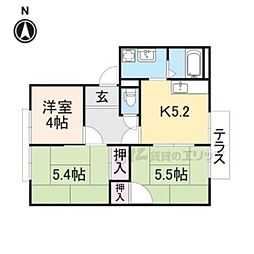 JR桜井線 天理駅 徒歩22分の賃貸アパート 1階2LDKの間取り