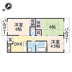 近鉄生駒線 南生駒駅 徒歩6分の賃貸マンション 2階3DKの間取り