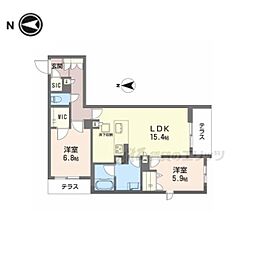 シャーメゾンフェリーチェ 1階2LDKの間取り