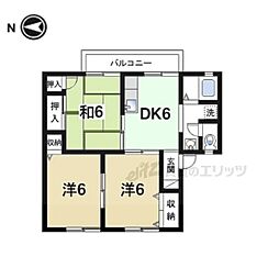 エクレール平城A棟 3DKの間取図画像