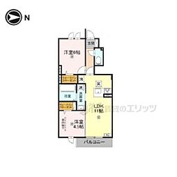 竜田テラス 2LDKの間取図画像