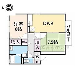セジュールこもがわ 2DKの間取図画像