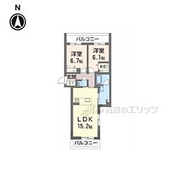 奈良市あやめ池南6丁目マンション 2LDKの間取図画像