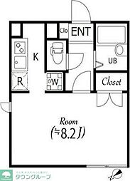 アーデン代々木上原 2階ワンルームの間取り