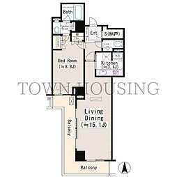 JR山手線 恵比寿駅 徒歩8分の賃貸マンション 10階1LDKの間取り