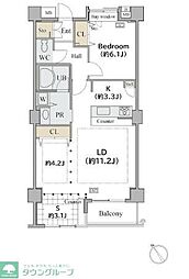 シャレール広尾　2号棟 2階1SLDKの間取り