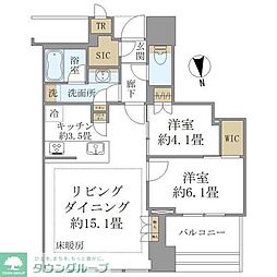 白金ザ・スカイEast 6階2LDKの間取り