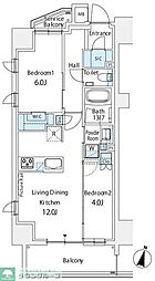 リビオ北品川リバーサイドテラス 2LDKの間取図画像