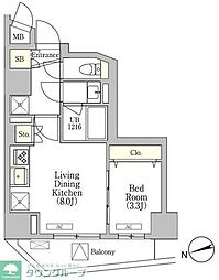 LaPerla高輪 1LDKの間取図画像