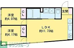 貸マンション 世田谷区東玉川2丁目 2LDKの間取図画像
