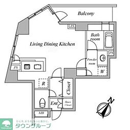 セントラルクリブ六本木2 ワンルームの間取図画像