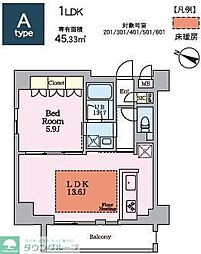 ヴィスタコート幡ヶ谷 1LDKの間取図画像