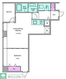 レジディアタワー麻布十番 1LDKの間取図画像